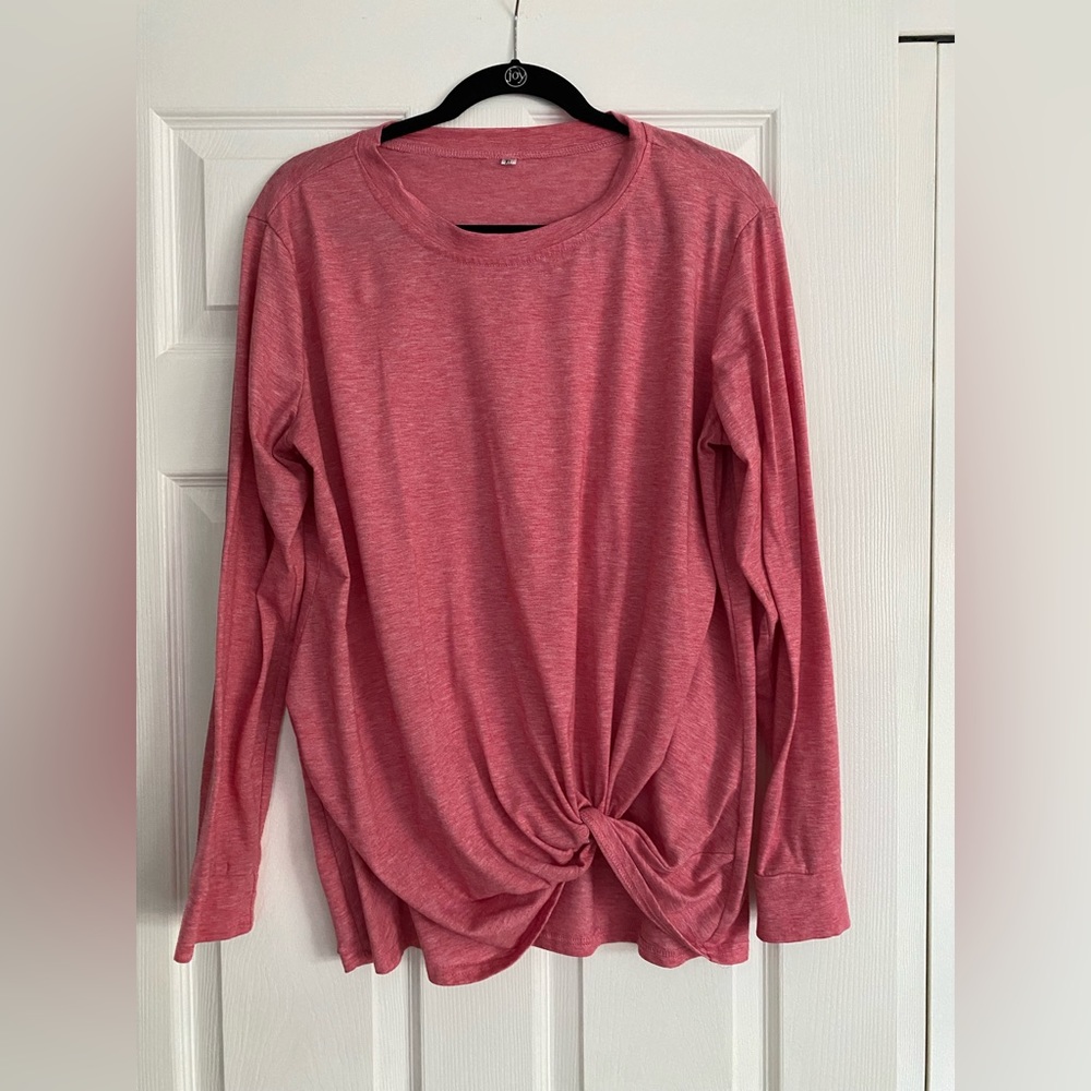 Ladies pink, long sleeve T-shirt, with twisted front size extra large